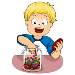 Boy Sticking His Hand In A Jar Of Candies Sticker