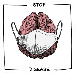 Brain With Medical Mask Realistic Sketch Stop Disease Sticker