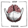 Brain With Medical Mask Realistic Sketch Stop Disease Sticker