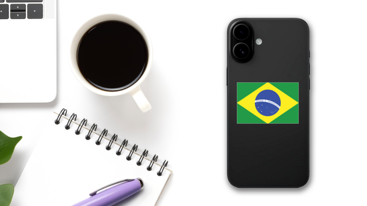 Brazil Flag Sticker on a Phone (New) example