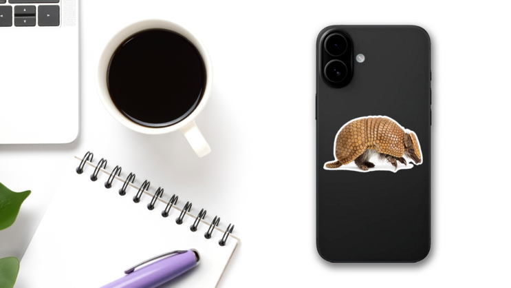 Brazilian Three-banded Armadillo Sticker on a Phone (New) example