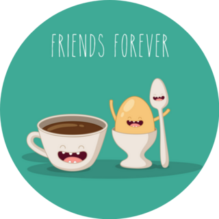 Breakfast Cup Of Coffee, Egg Cartoon Friends Forever Sticker