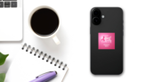 Breast Cancer Awareness Background With Pink Ribbon Sticker on a Phone (New) example