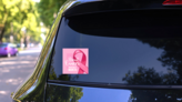 Breast Cancer Awareness Month Banner Sticker on a Rear Car Window (New) example
