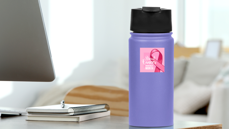 Breast Cancer Awareness Month Banner Sticker on a Water Bottle (New) example