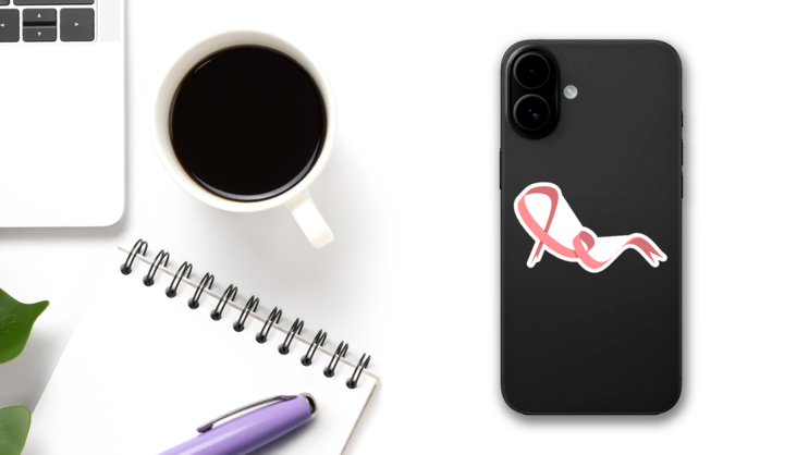 Breast Cancer Awareness Month Ribbon Art Sticker on a Phone (New) example
