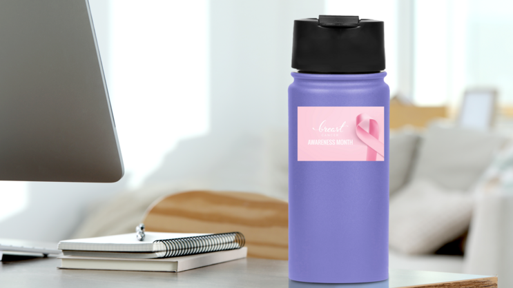 Breast Cancer Awareness Month Sticker on a Water Bottle (New) example