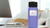 Breast Cancer Awareness Ribbon Background Sticker on a Water Bottle (New) example