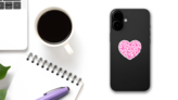 Breast Cancer Awareness Ribbon In A Heart Sticker on a Phone (New) example