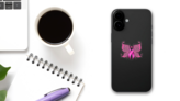 Breast Cancer Ribbon Butterfly Sticker on a Phone (New) example