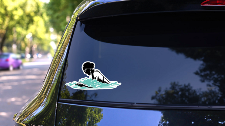 Breast Stroke Female Swimmer Sticker on a Rear Car Window (New) example