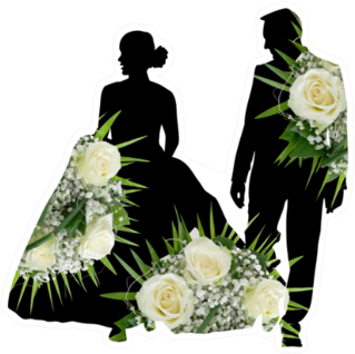 Bride And Groom Silhouette With Flowers Sticker