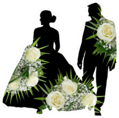 Bride And Groom Silhouette With Flowers Sticker
