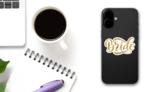 Bride Gold Calligraphy Sticker on a Phone (New) example