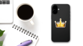 Bright Gold Crown Sticker on a Phone (New) example