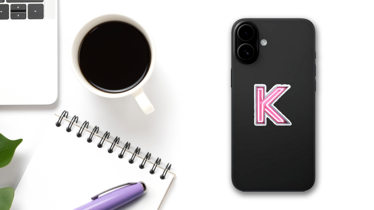 Bright Neon Font Letter K Sticker on a Phone (New) example