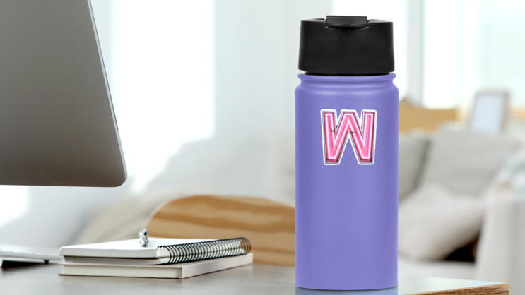 Bright Neon Font Letter W Sticker on a Water Bottle (New) example