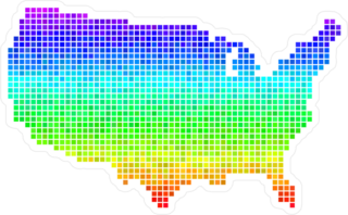 Bright Rainbow Pixel USA Map Sticker