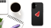Bright Red Squid Logo Sticker on a Phone (New) example