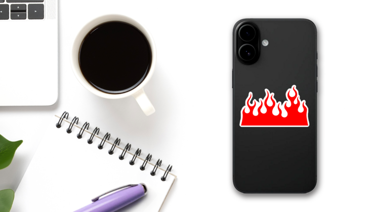 Bright Red Wall of Flames Sticker on a Phone (New) example