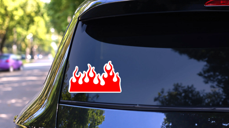 Bright Red Wall of Flames Sticker on a Rear Car Window (New) example
