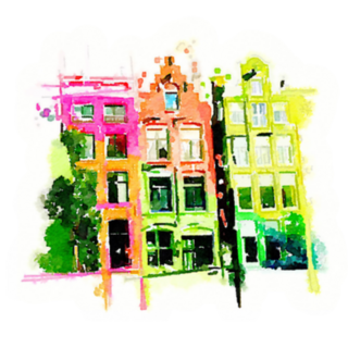 Bright Watercolor Illustration Amsterdam Canals Sticker