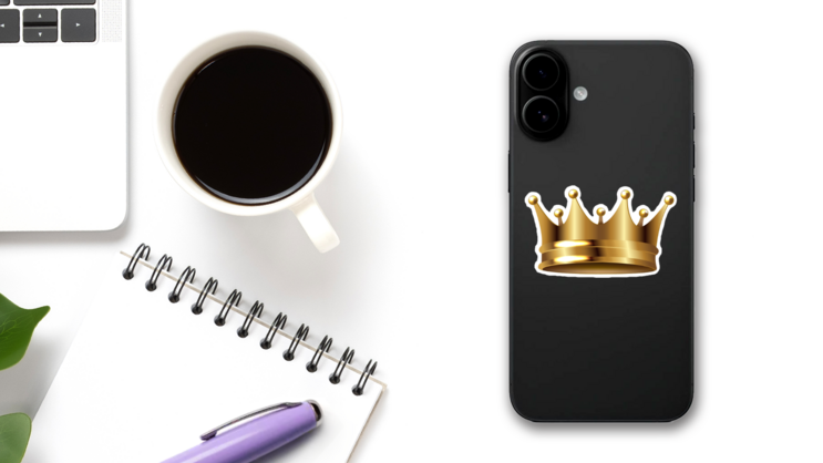 Brightly Shining Gold Crown Sticker on a Phone (New) example