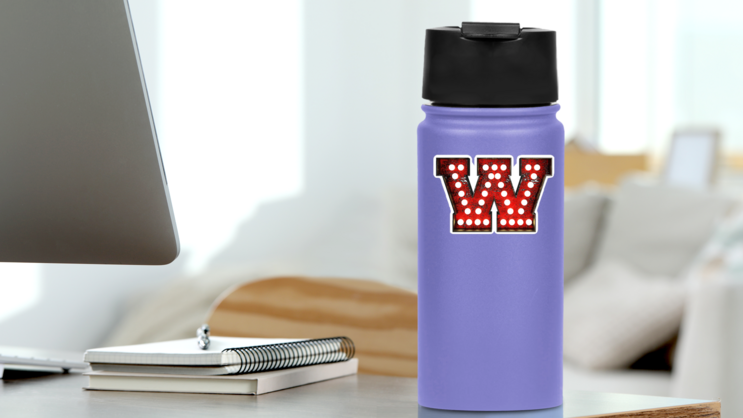 Broadway Style Light Bulb Font Letter W Sticker on a Water Bottle (New) example