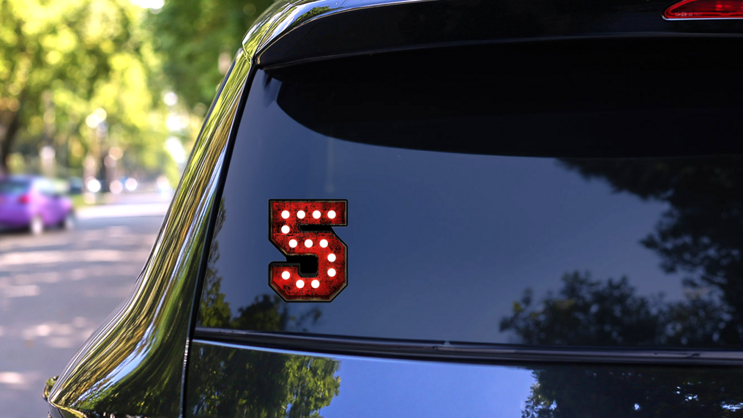 Broadway Style Light Bulb Font Number 5 Sticker on a Rear Car Window (New) example
