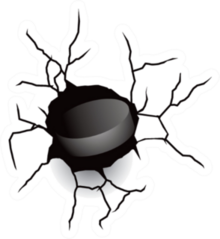 Broken Wall With Hockey Puck Sticker