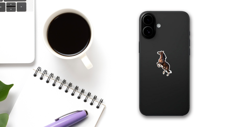 Brown Andalusian Horse Isolated On White Sticker on a Phone (New) example