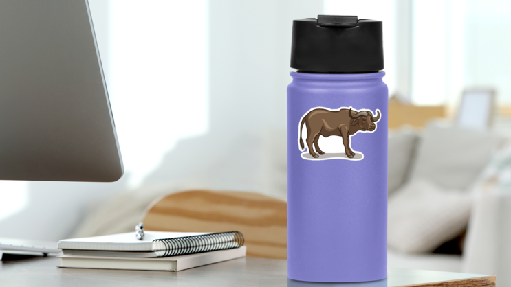 Brown Buffalo Facing Right Sticker on a Water Bottle (New) example