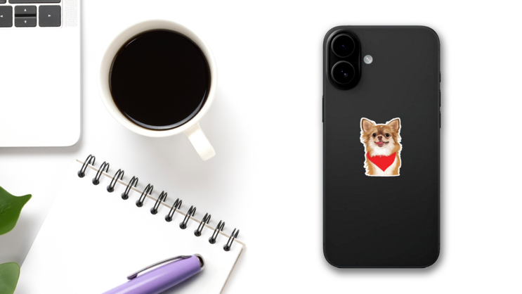 Brown Chihuahua Sticker on a Phone (New) example