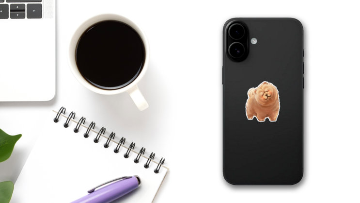 Brown Chow Chow Sticker on a Phone (New) example