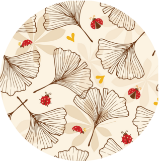 Brown Ginkgo Leaves With Lady Bugs And Hearts Sticker