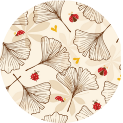 Brown Ginkgo Leaves With Lady Bugs And Hearts Sticker