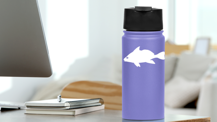 Brown Meagre Fish Sticker on a Water Bottle (New) example