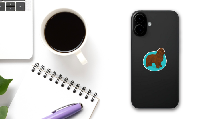 Brown Newfoundland Sticker on a Phone (New) example