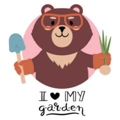 Brown Teddy Bear I Love My Garden Lettering Sticker