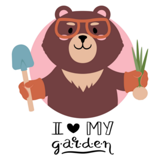 Brown Teddy Bear I Love My Garden Lettering Sticker