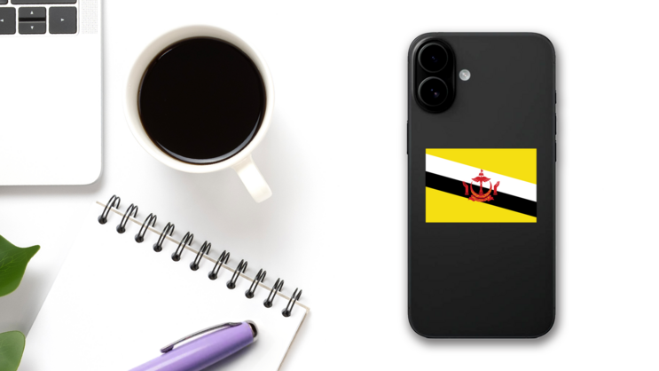 Brunei Country Flag Sticker on a Phone (New) example