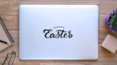 Brush Lettering Of Happy Easter Sticker on a Laptop (New) example