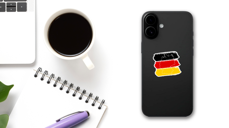 Brush Strokes Flag Of Germany Sticker on a Phone (New) example