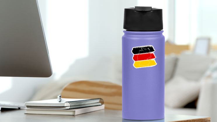 Brush Strokes Flag Of Germany Sticker on a Water Bottle (New) example