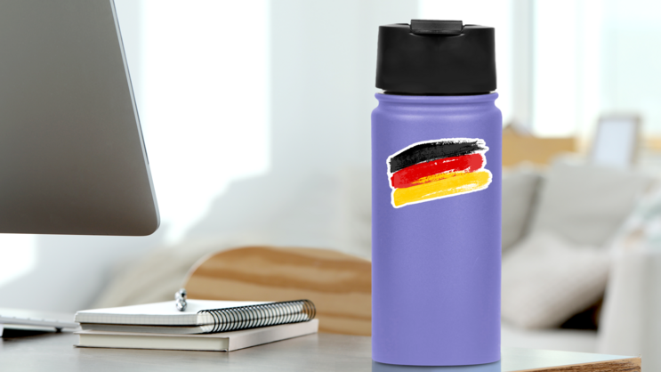 Brush Strokes German Flag Sticker on a Water Bottle (New) example