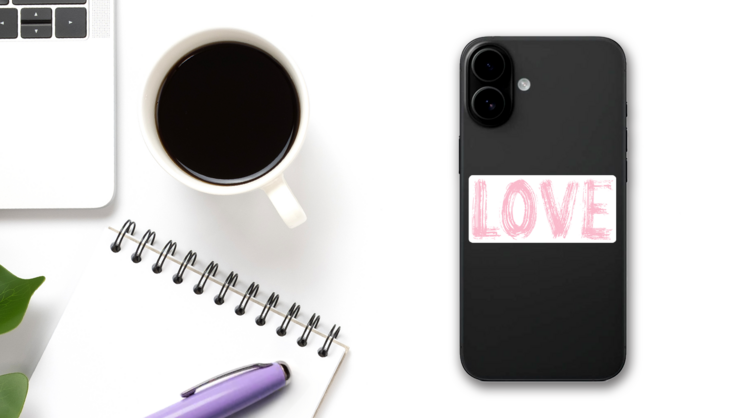 Brush Text Love Word Sticker on a Phone (New) example