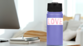 Brush Text Love Word Sticker on a Water Bottle (New) example