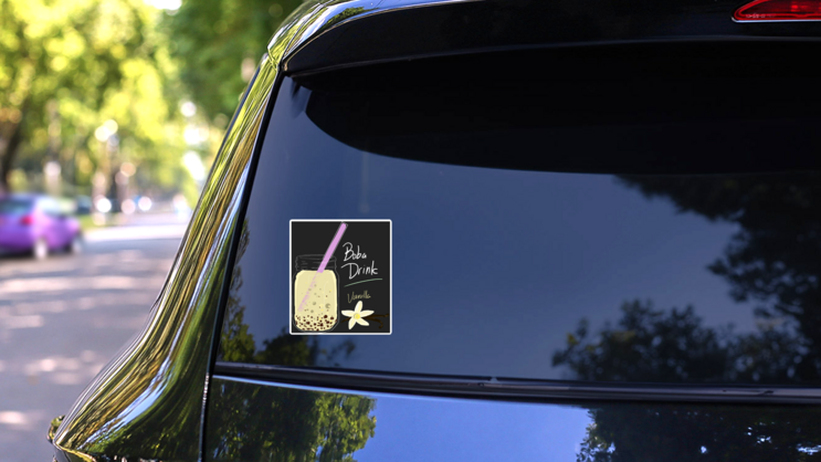 Bubble Drink Vanilla Flavor Sticker on a Rear Car Window (New) example