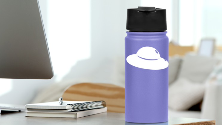 Bubbly Alien Spaceship Sticker on a Water Bottle (New) example
