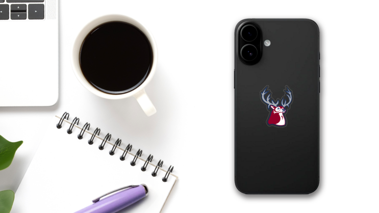 Buck Mascot Sticker on a Phone (New) example